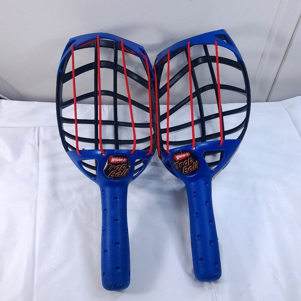 Vintage Wham-O Trap Ball set 2 racquets kids family throw catch‎ game 2003 blue